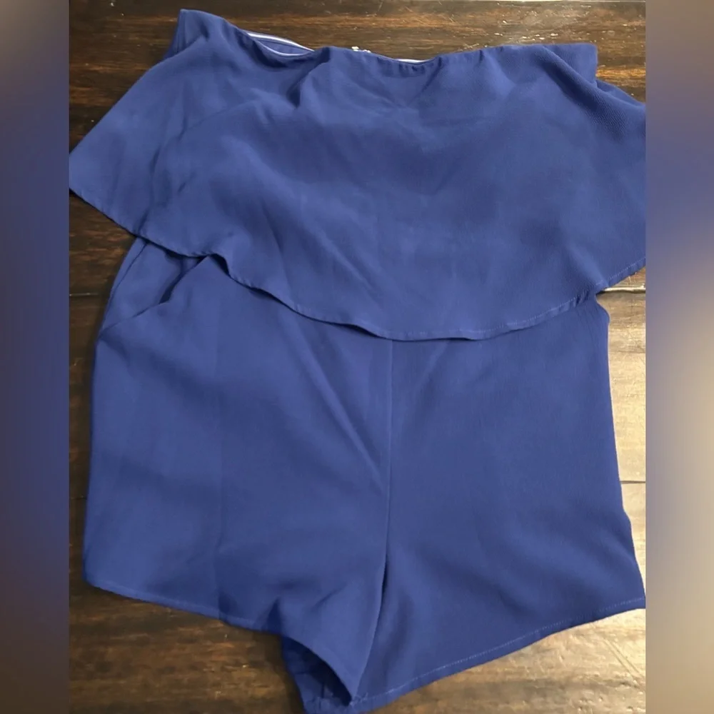 She and Sky NWT Royal Blue Off-Shoulder shorts Romper- size large
